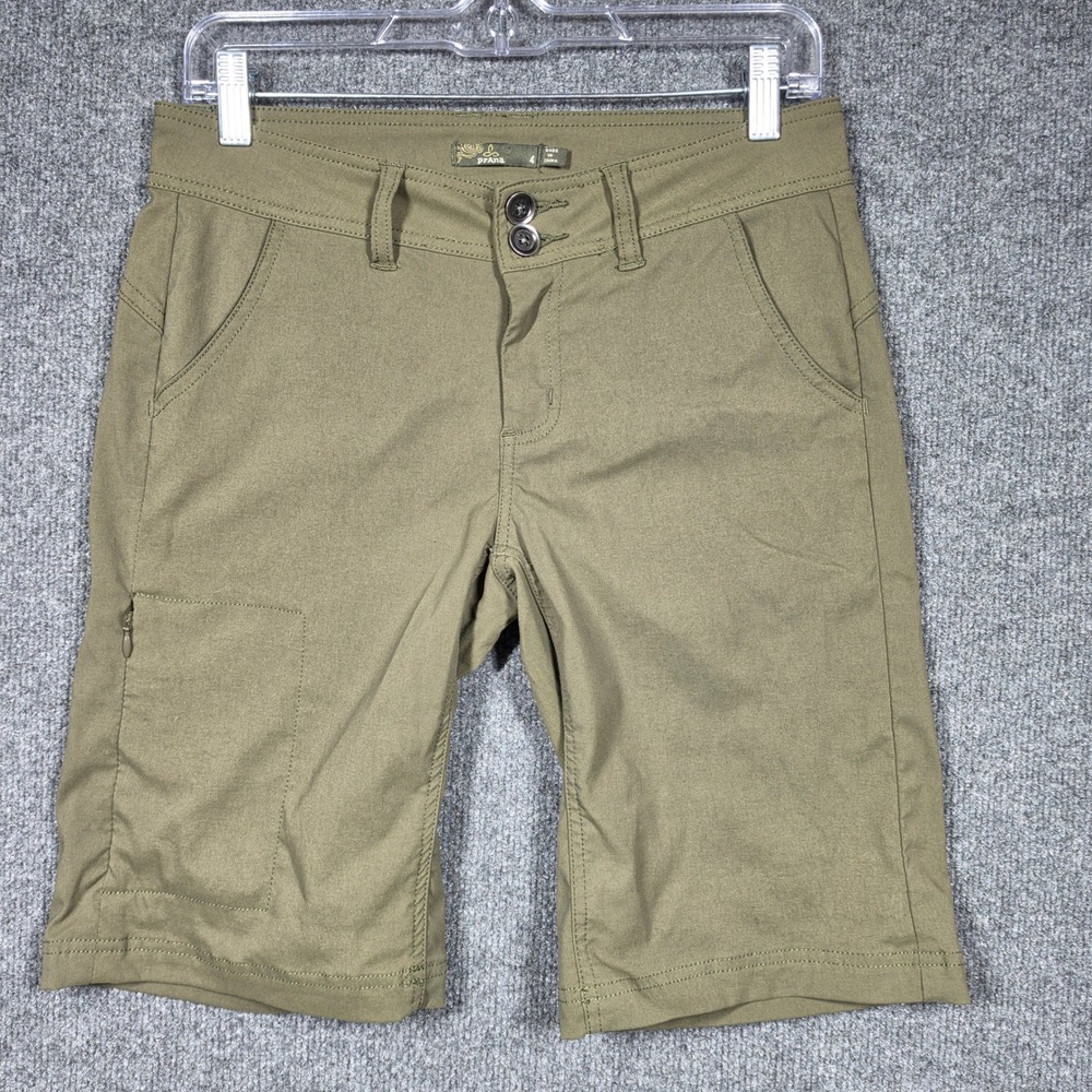 prAna Halle Shorts Womens 4 Stretch Zion Mid Rise Hiking Shorts Olive Green